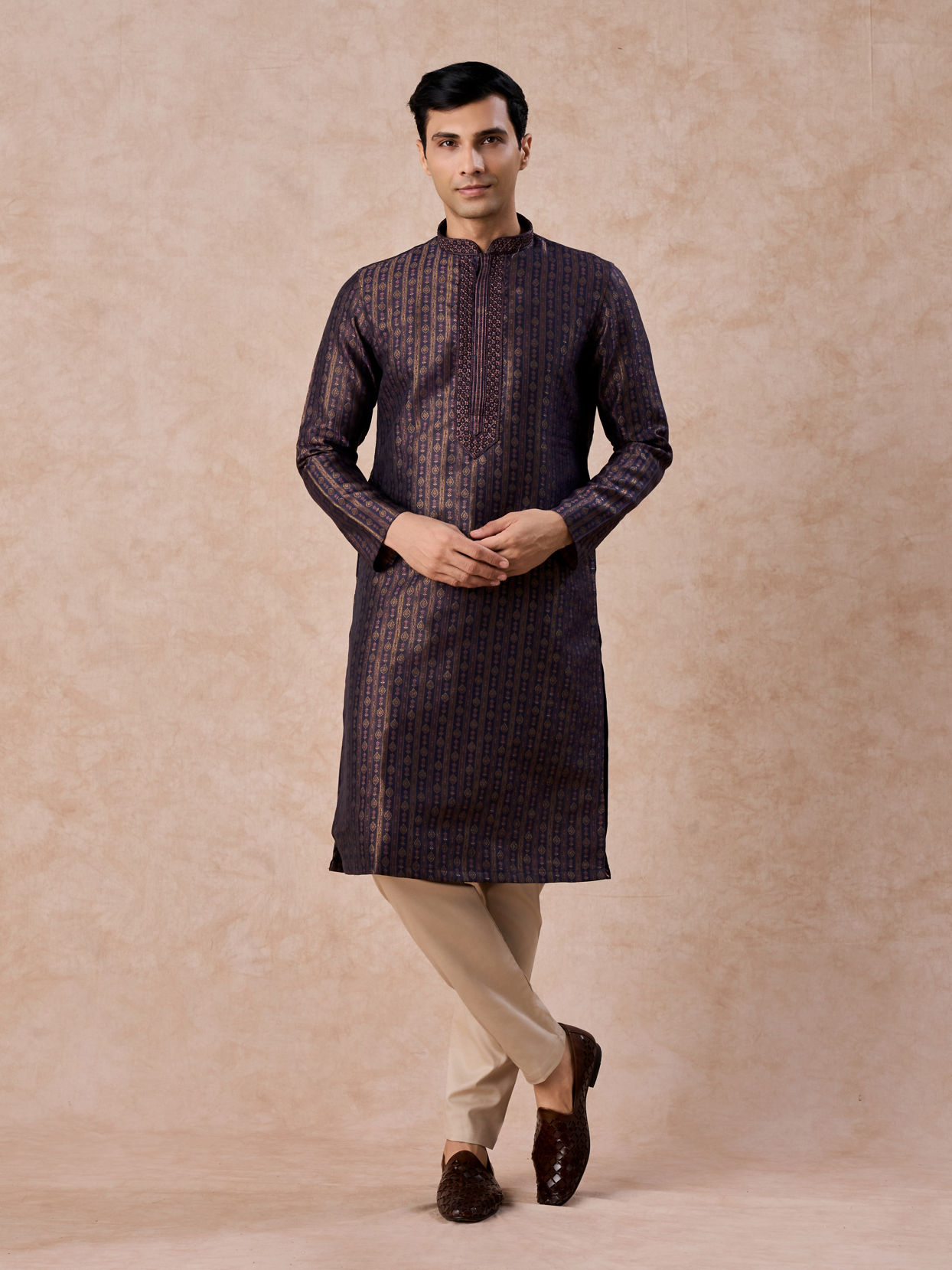 Manyavar Men Elegant Dark Blue Kurta Pajama