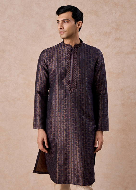 Manyavar Men Elegant Dark Blue Kurta Pajama