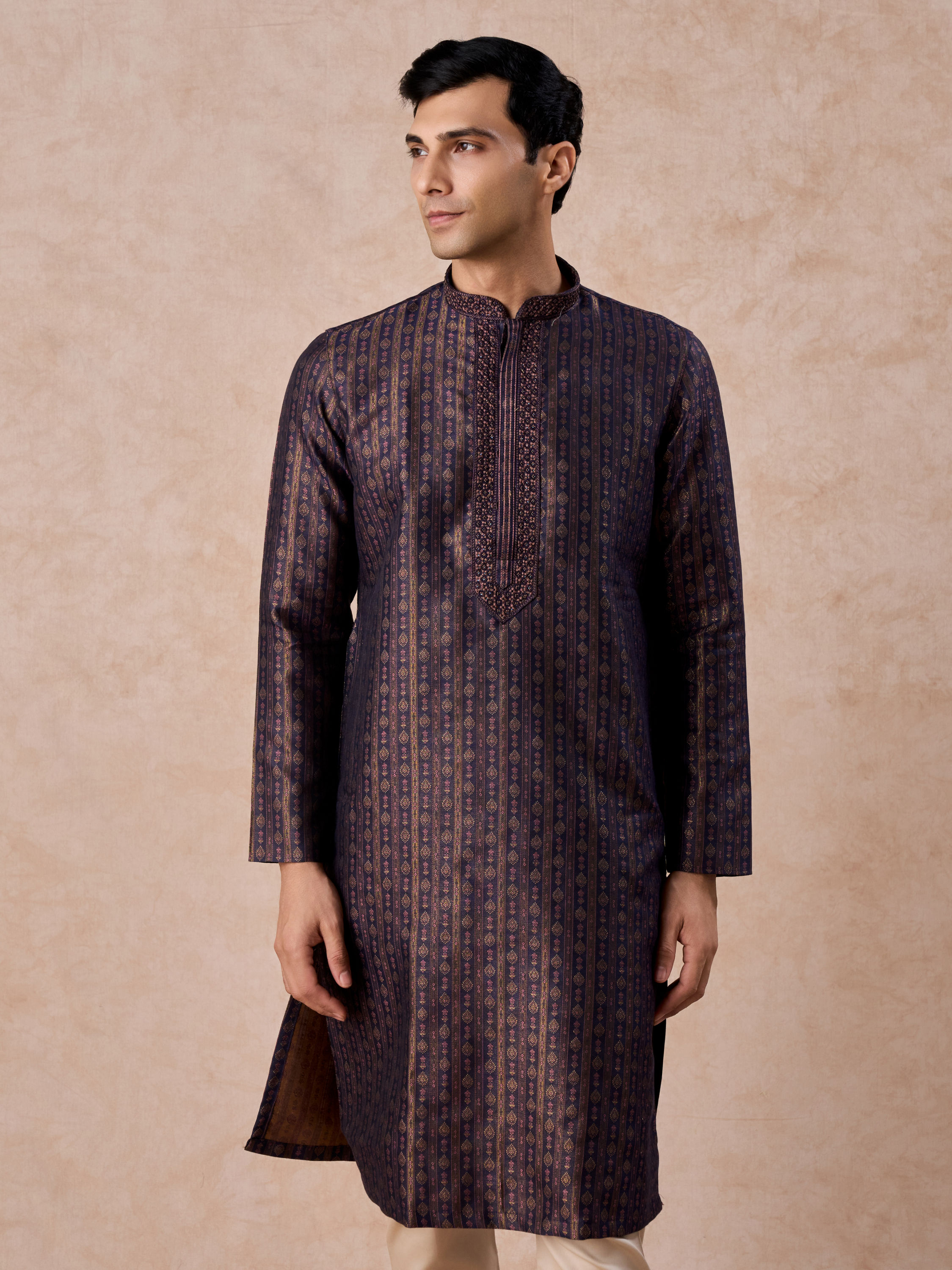 Manyavar Men Elegant Dark Blue Kurta Pajama