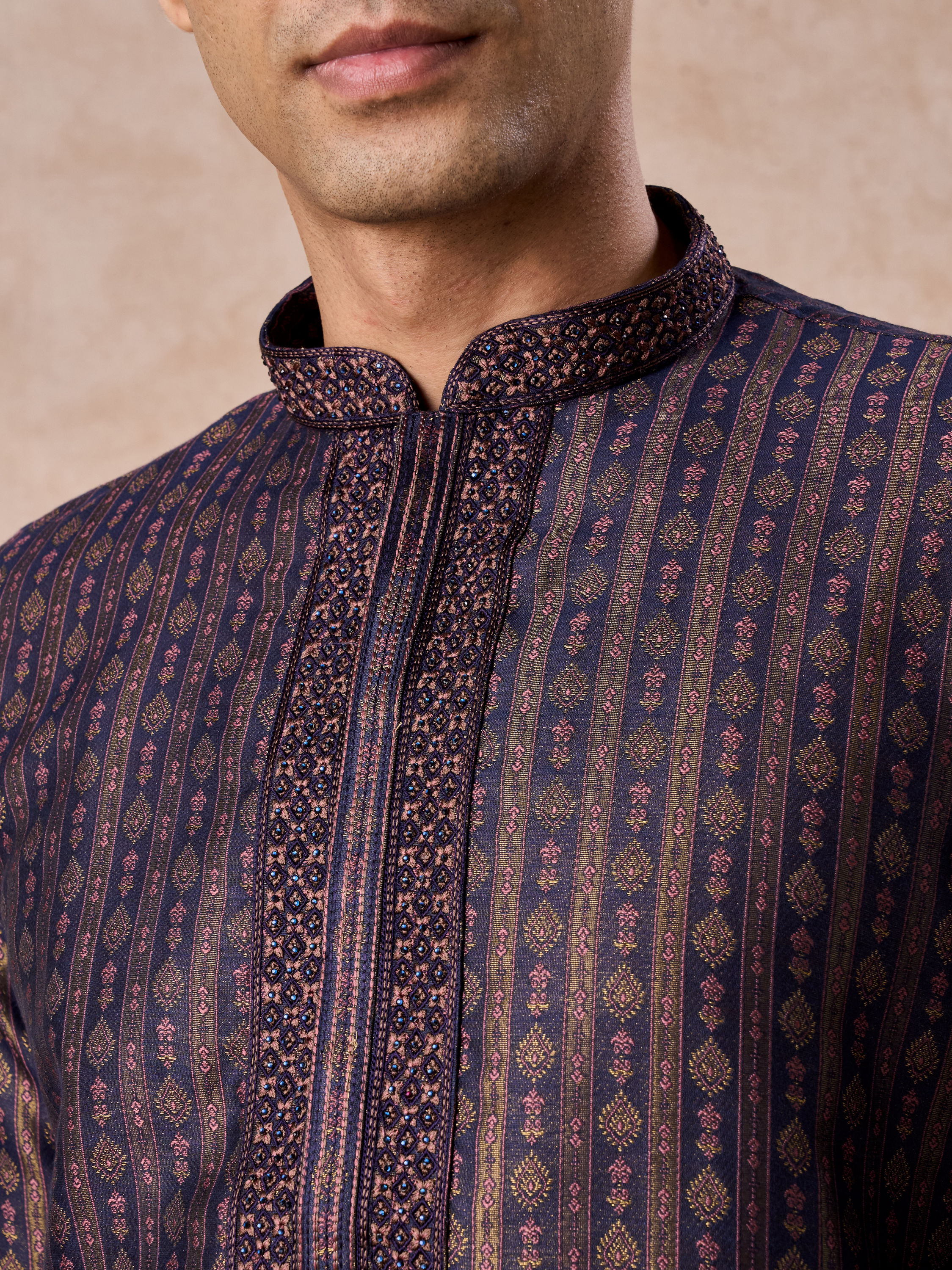 Manyavar Men Elegant Dark Blue Kurta Pajama