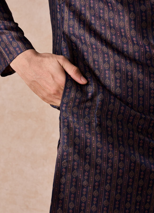 Manyavar Men Elegant Dark Blue Kurta Pajama