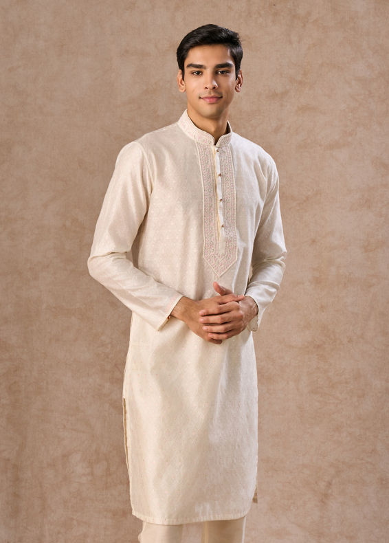 Manyavar Men Cream Elegance Kurta Pajama