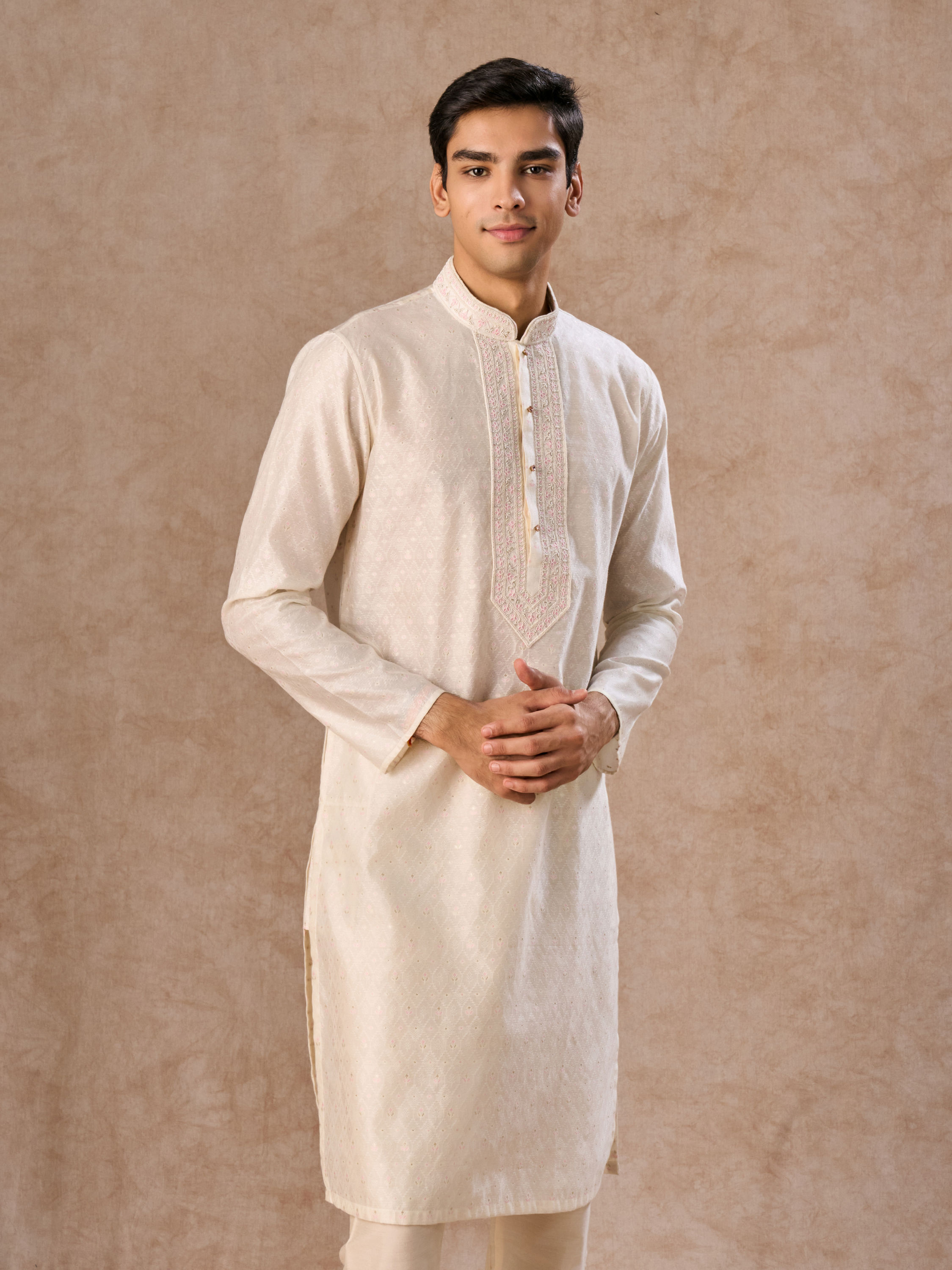Manyavar Men Cream Elegance Kurta Pajama