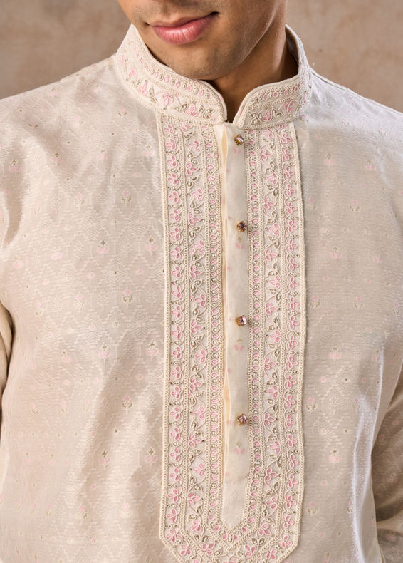 Manyavar Men Cream Elegance Kurta Pajama