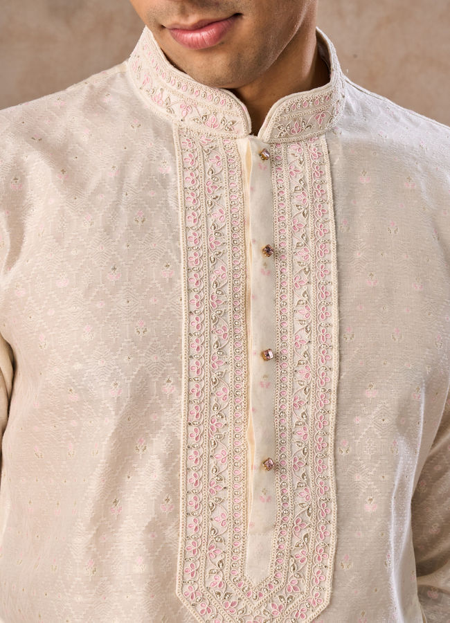 Manyavar Men Cream Elegance Kurta Pajama