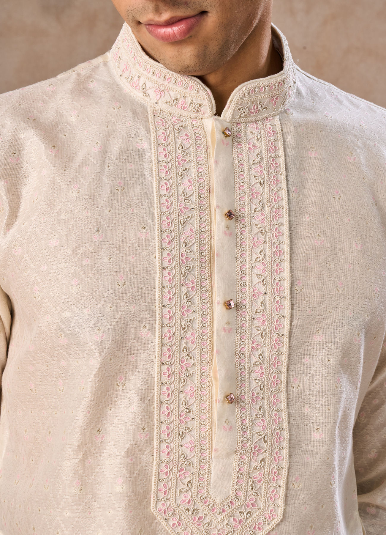 Manyavar Men Cream Elegance Kurta Pajama