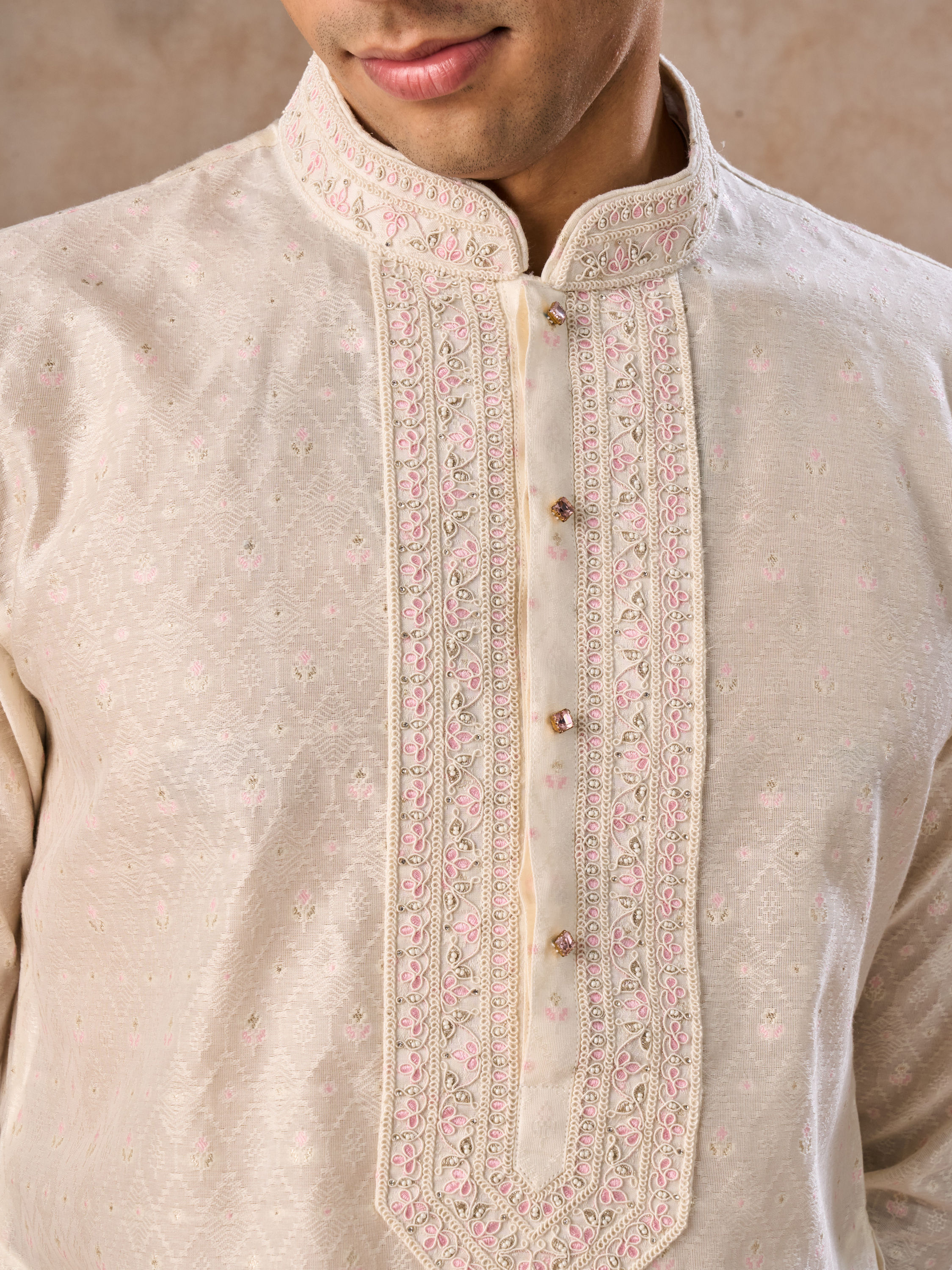 Manyavar Men Cream Elegance Kurta Pajama