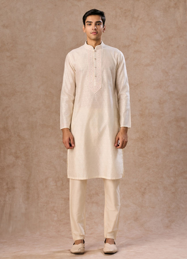 Manyavar Men Cream Elegance Kurta Pajama