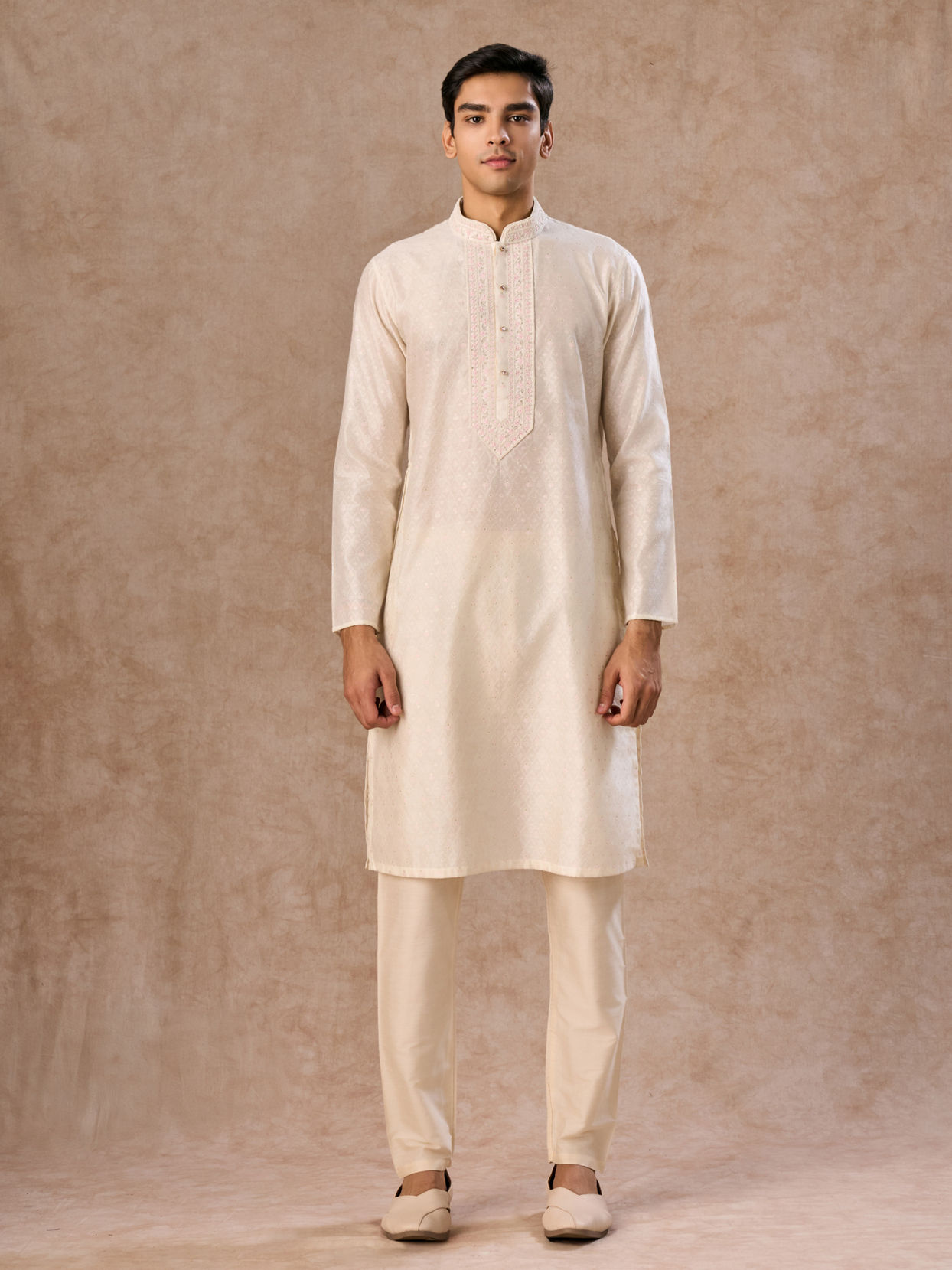 Manyavar Men Cream Elegance Kurta Pajama