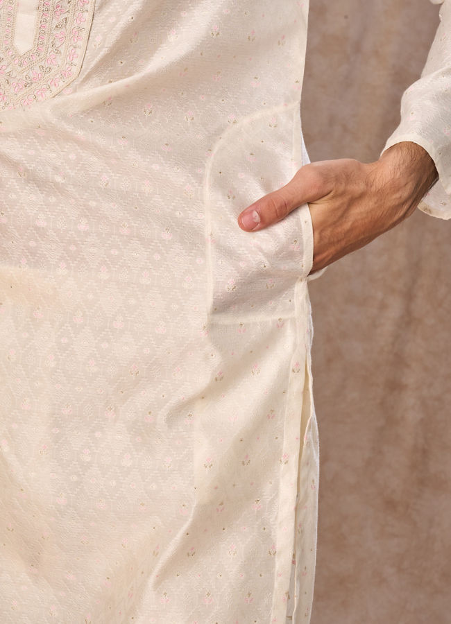 Manyavar Men Cream Elegance Kurta Pajama