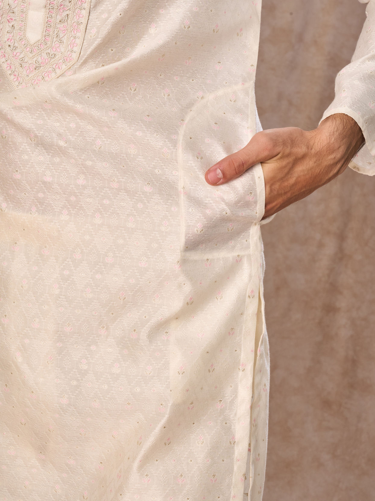 Manyavar Men Cream Elegance Kurta Pajama