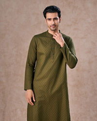 Manyavar Men Olive Green Cotton Kurta Pajama