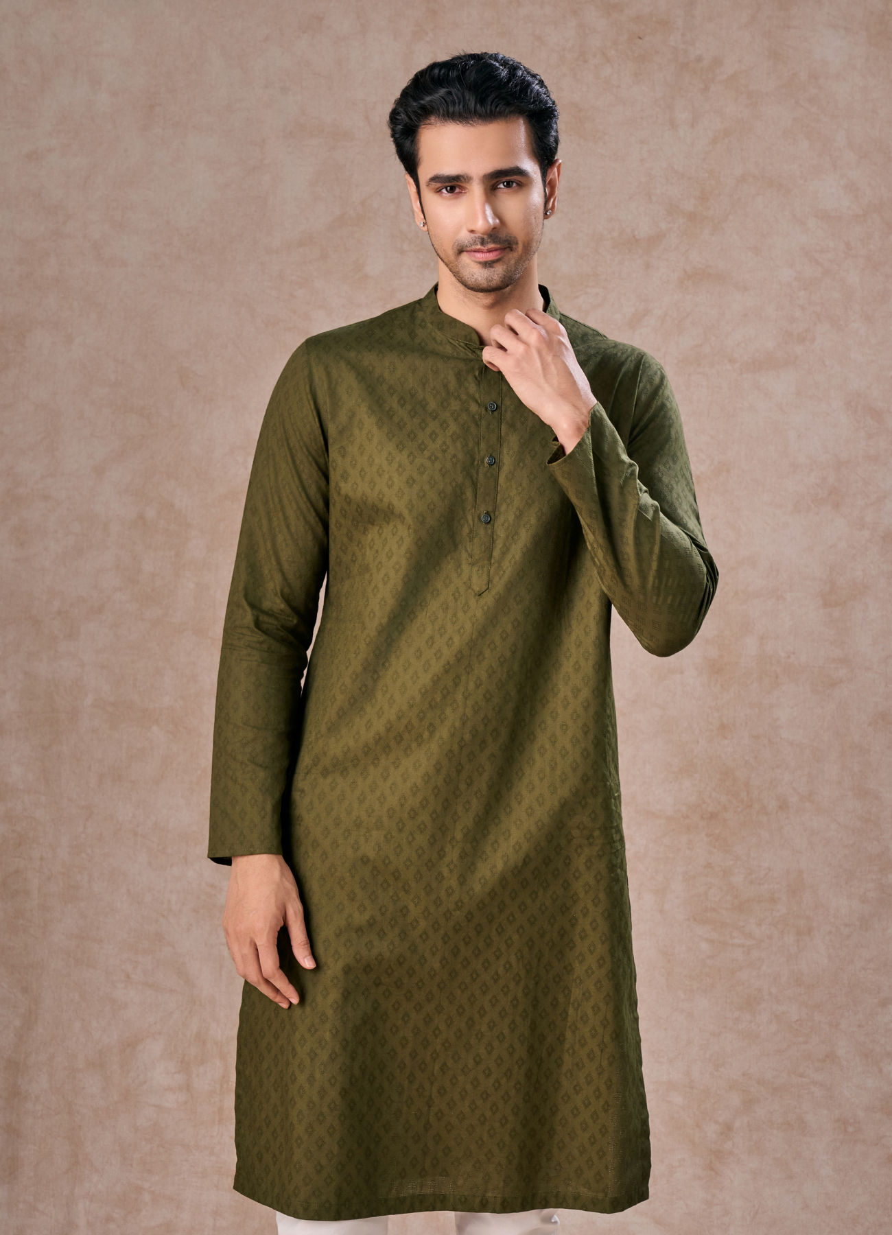 Manyavar Men Olive Green Cotton Kurta Pajama