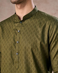 Manyavar Men Olive Green Cotton Kurta Pajama