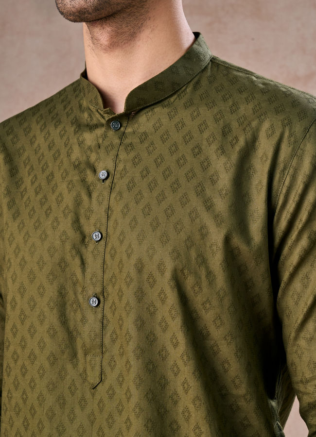 Manyavar Men Olive Green Cotton Kurta Pajama