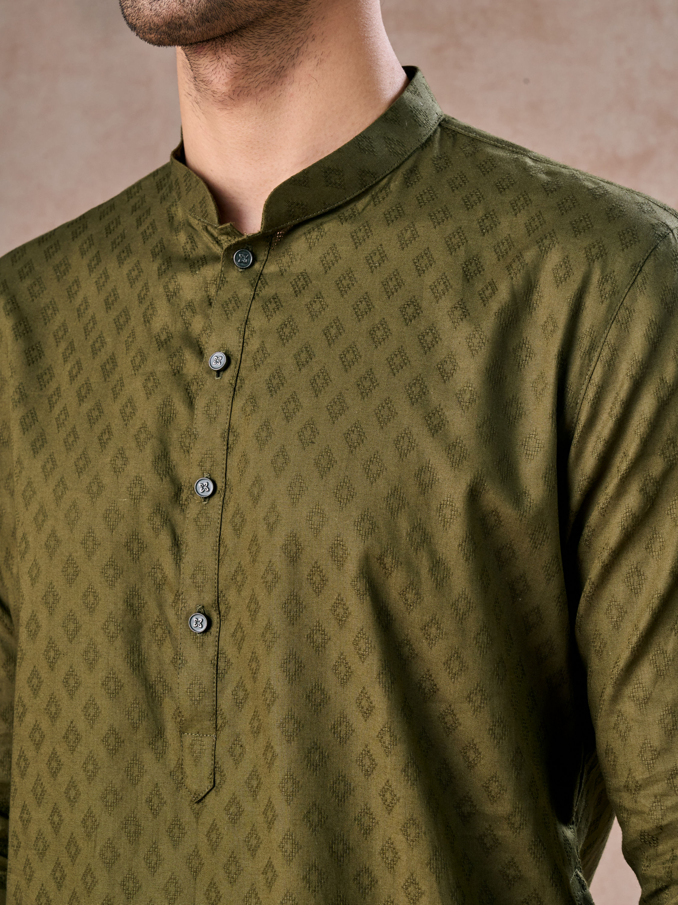 Manyavar Men Olive Green Cotton Kurta Pajama