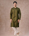 Manyavar Men Olive Green Cotton Kurta Pajama