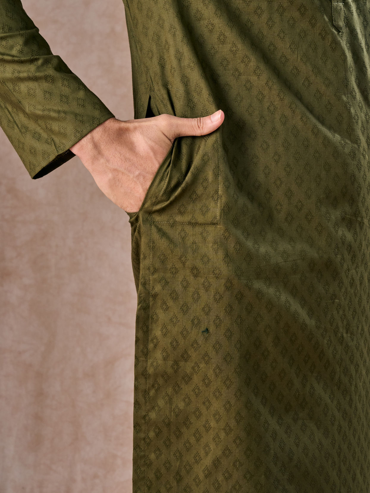 Manyavar Men Olive Green Cotton Kurta Pajama