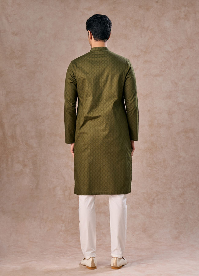 Manyavar Men Olive Green Cotton Kurta Pajama