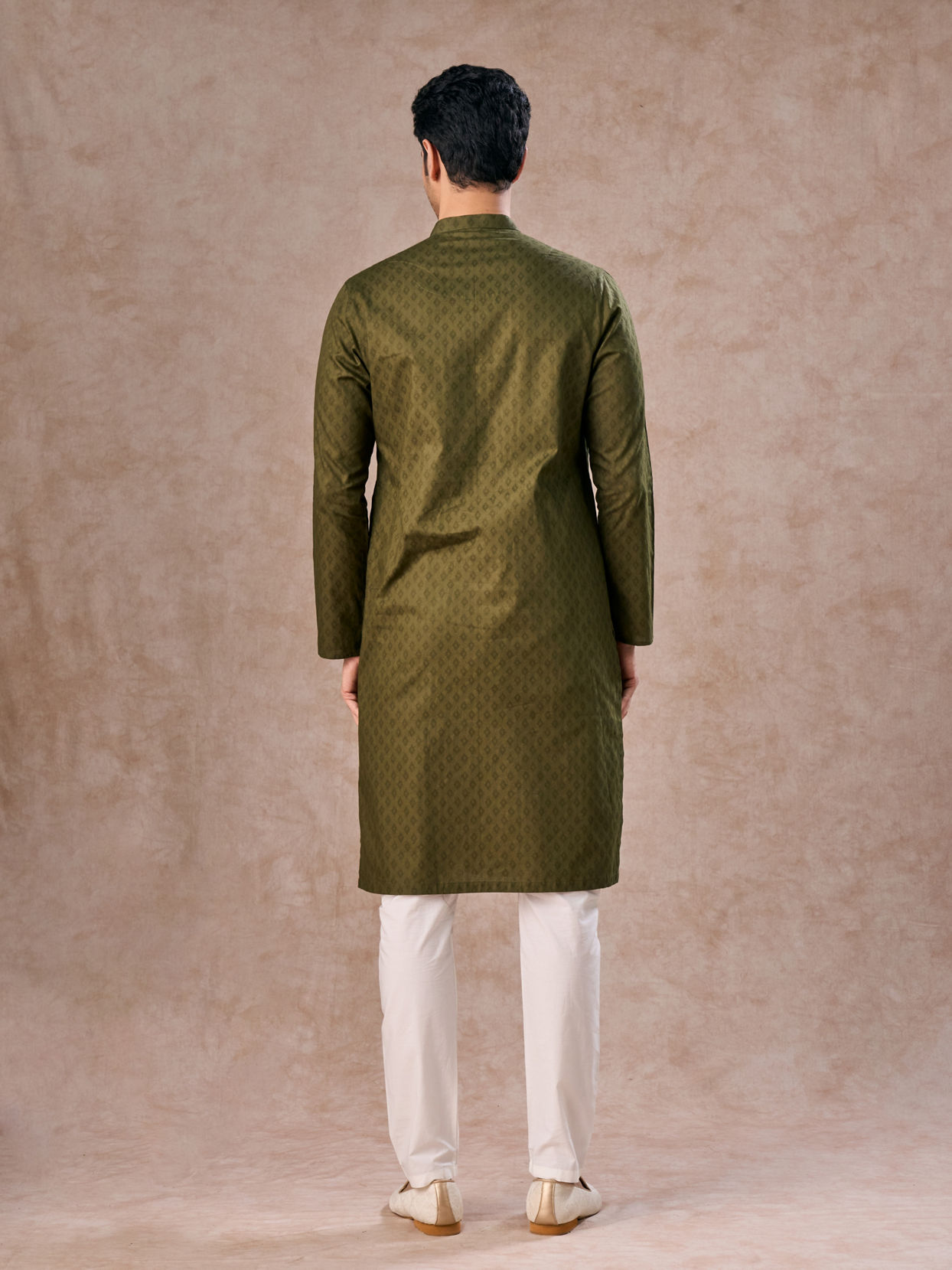 Manyavar Men Olive Green Cotton Kurta Pajama