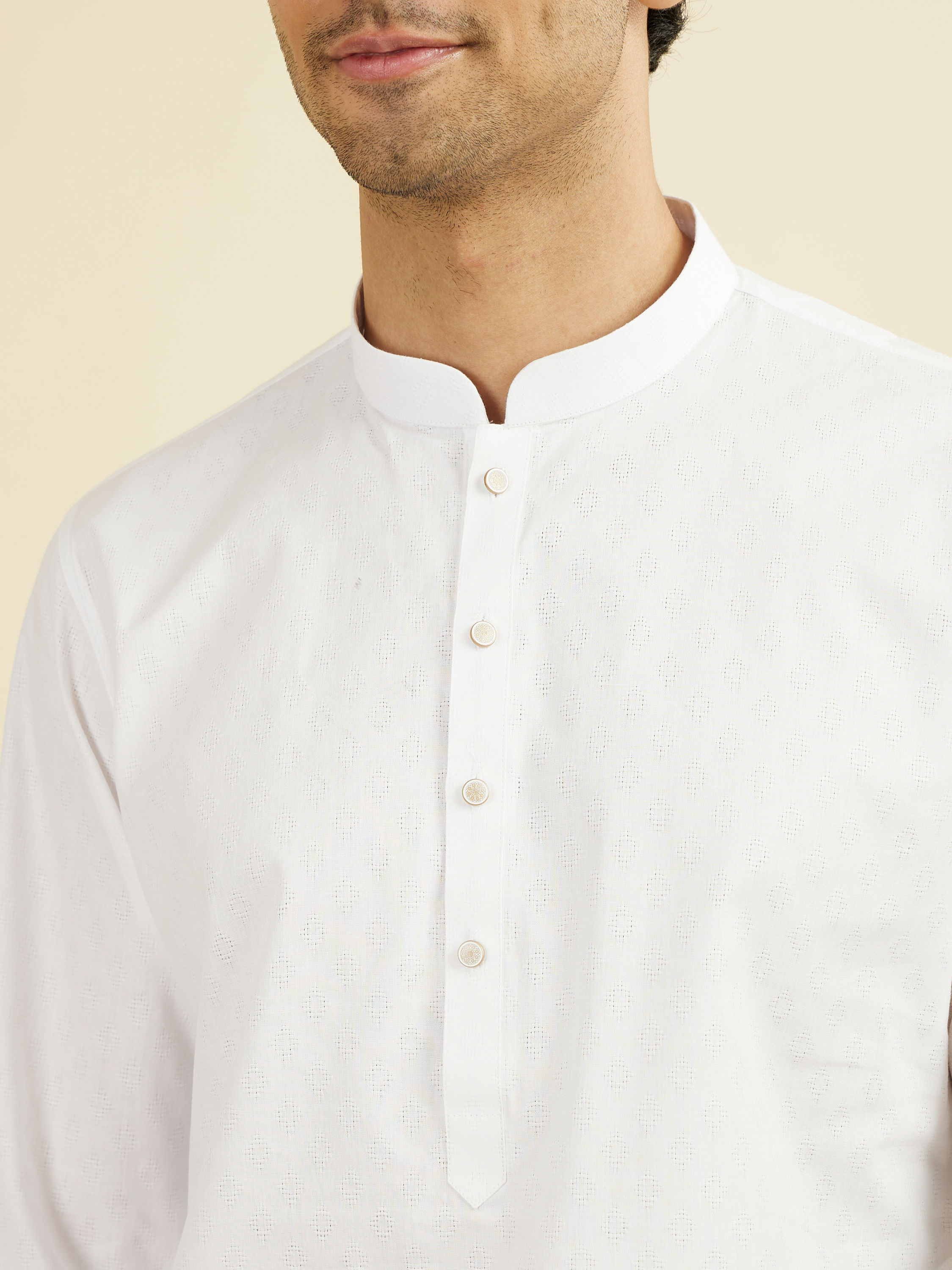 Manyavar Men Elegant Ivory Kurta Pajama Set