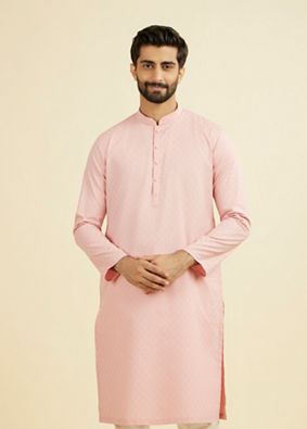 Manyavar Men Peach Cotton Kurta Pajama
