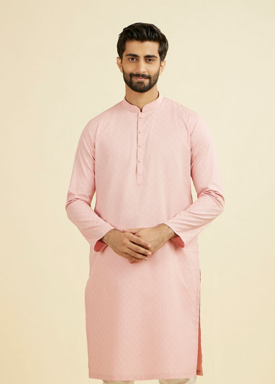 Manyavar Men Peach Cotton Kurta Pajama