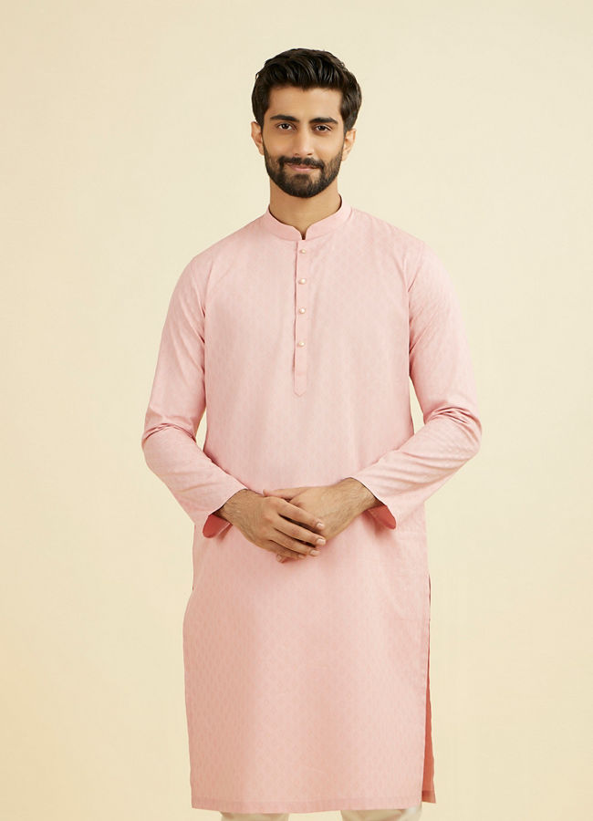 Manyavar Men Peach Cotton Kurta Pajama