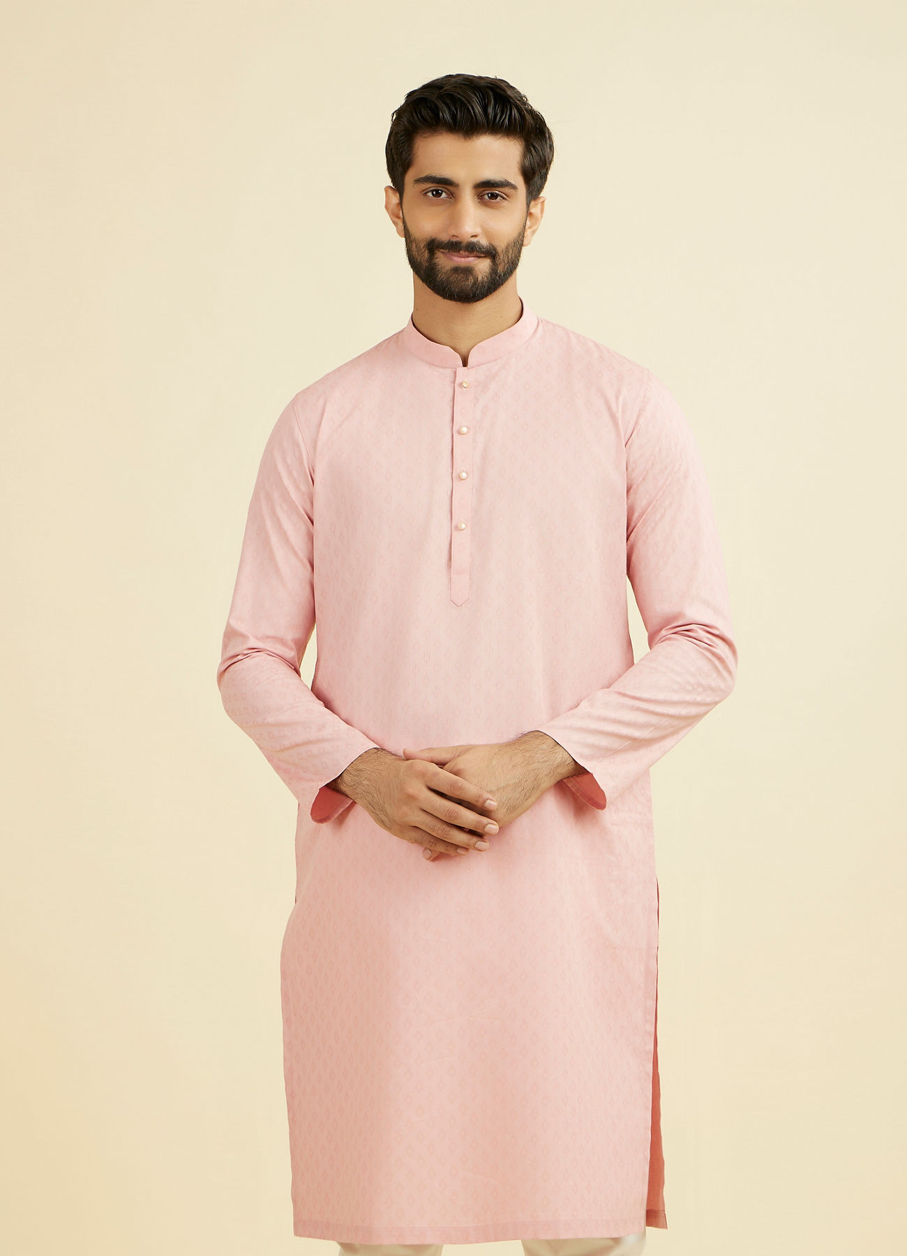 Manyavar Men Peach Cotton Kurta Pajama
