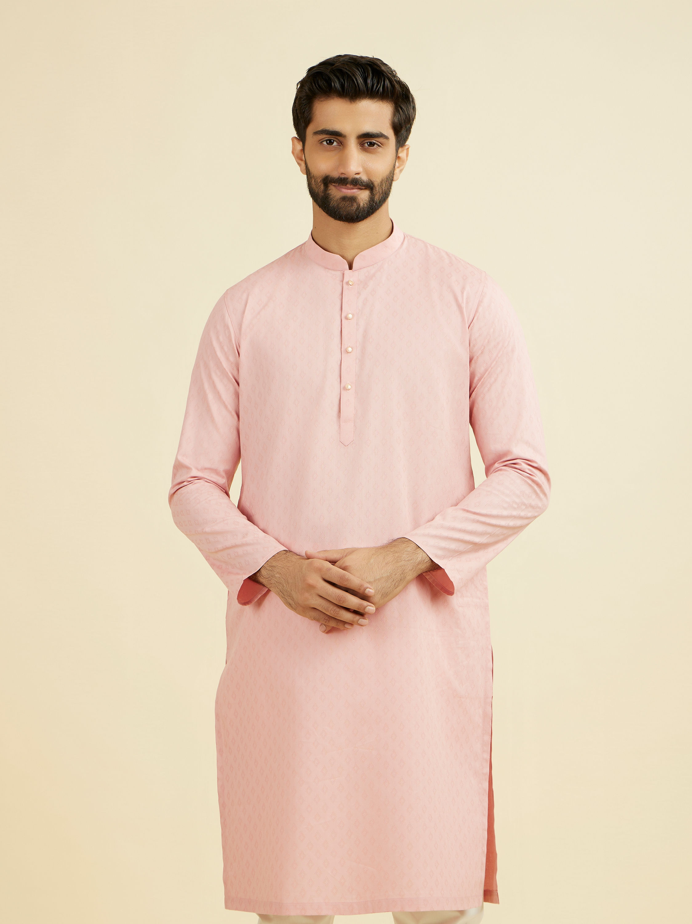 Manyavar Men Peach Cotton Kurta Pajama