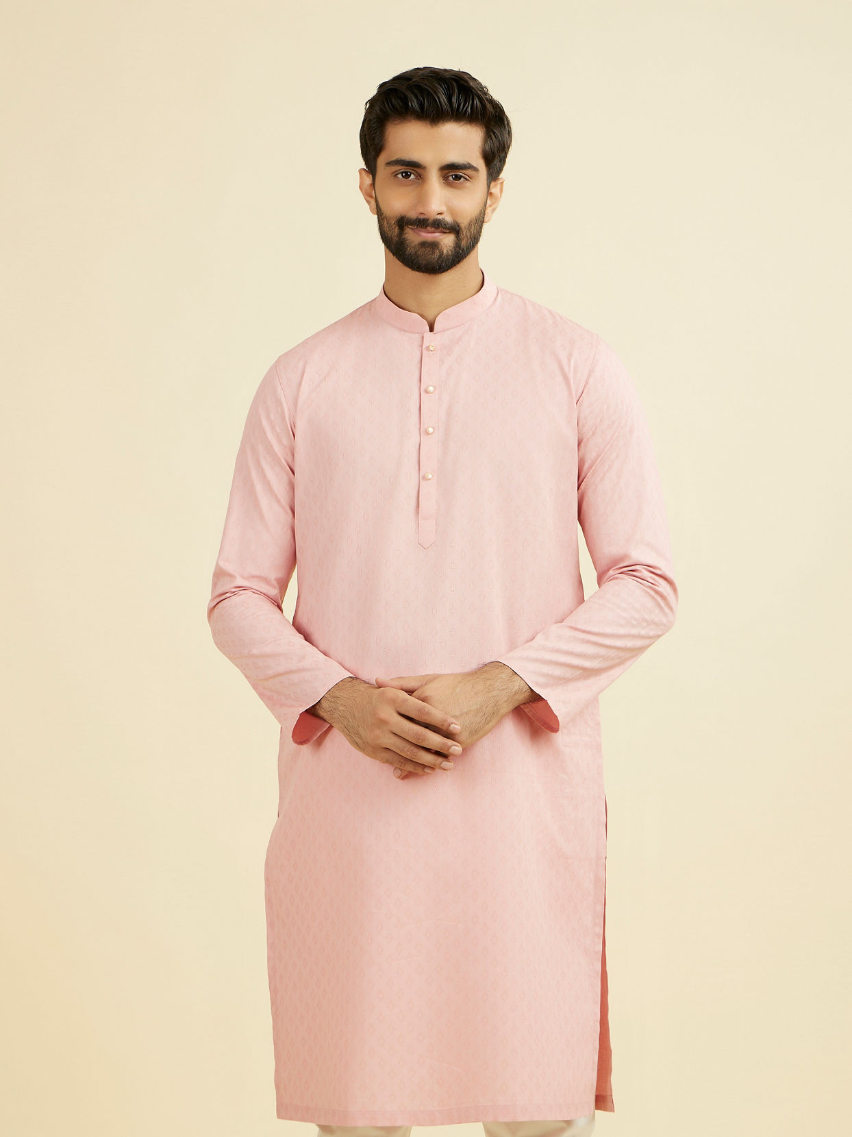 Manyavar Men Peach Cotton Kurta Pajama