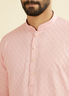 Manyavar Men Peach Cotton Kurta Pajama