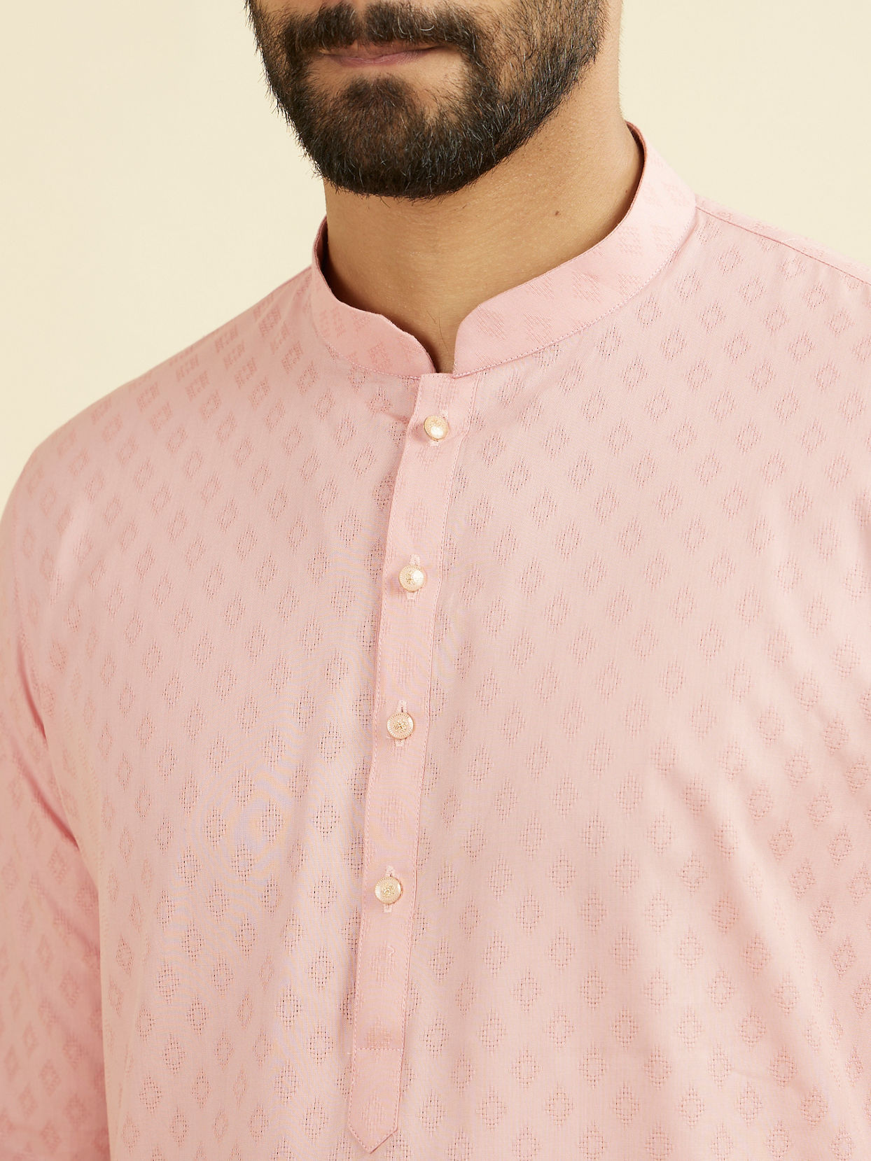 Manyavar Men Peach Cotton Kurta Pajama