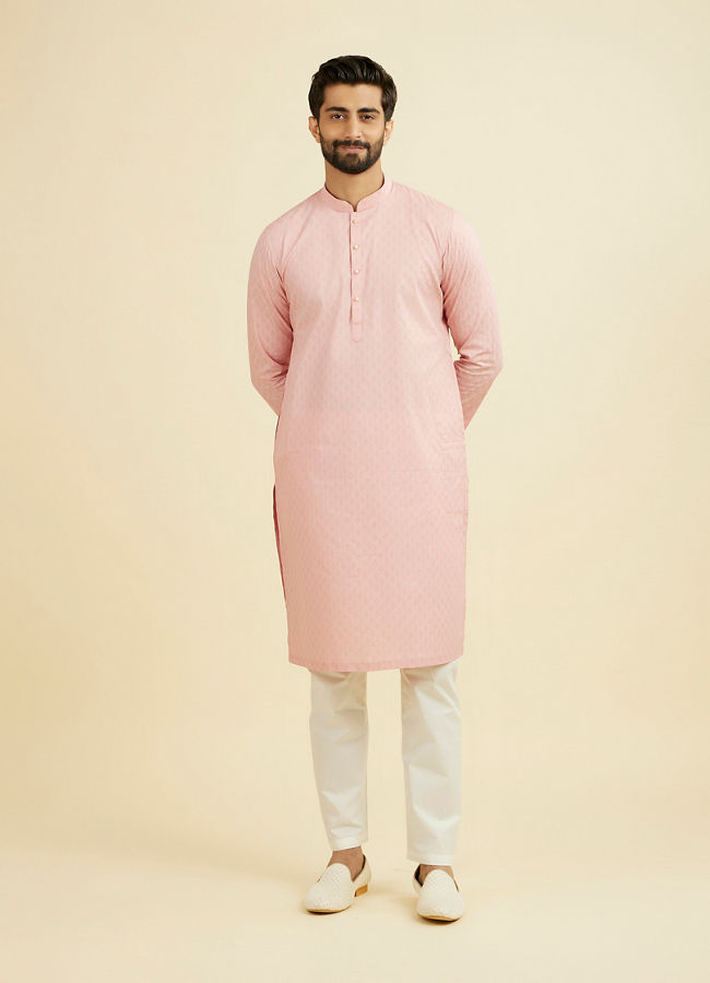Manyavar Men Peach Cotton Kurta Pajama