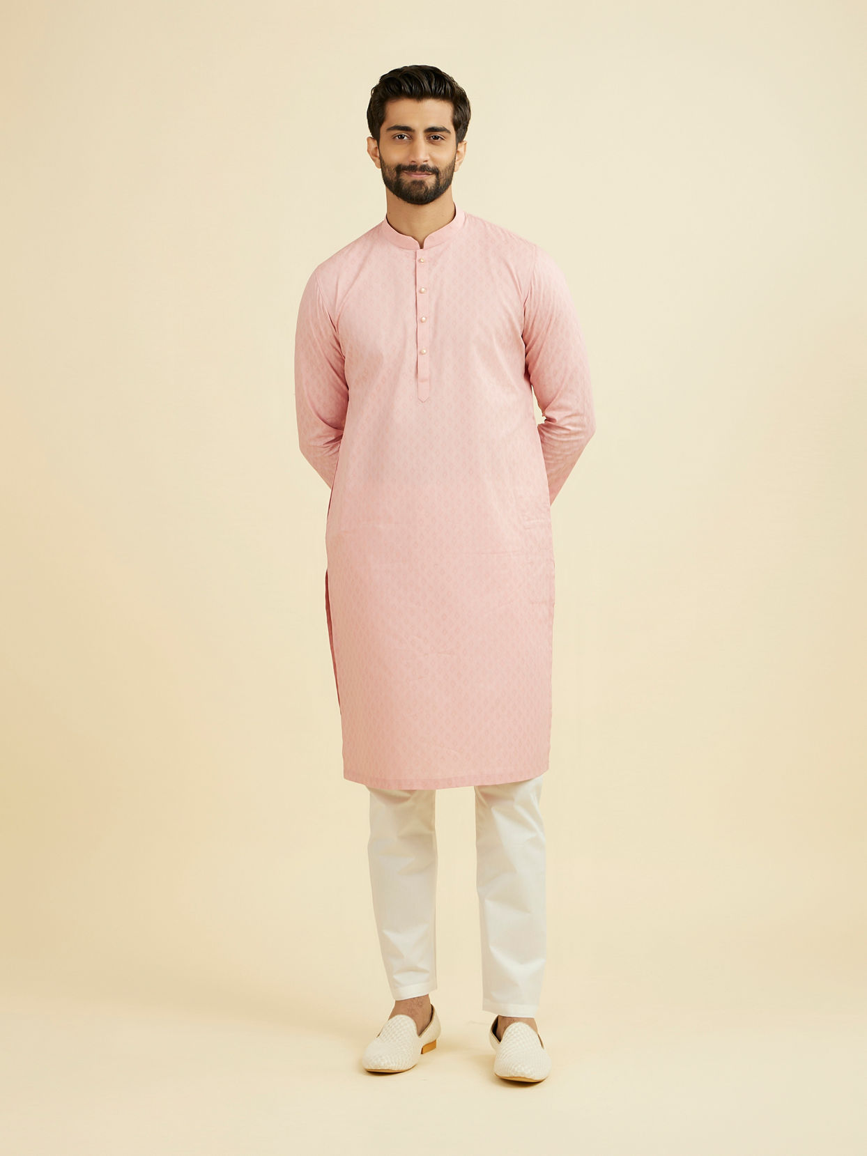 Manyavar Men Peach Cotton Kurta Pajama