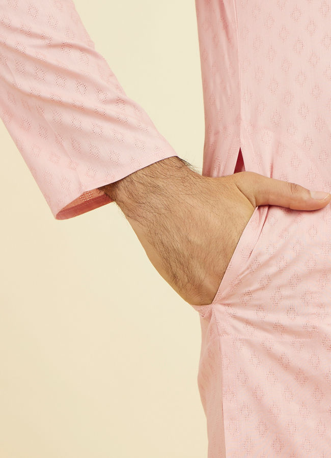 Manyavar Men Peach Cotton Kurta Pajama