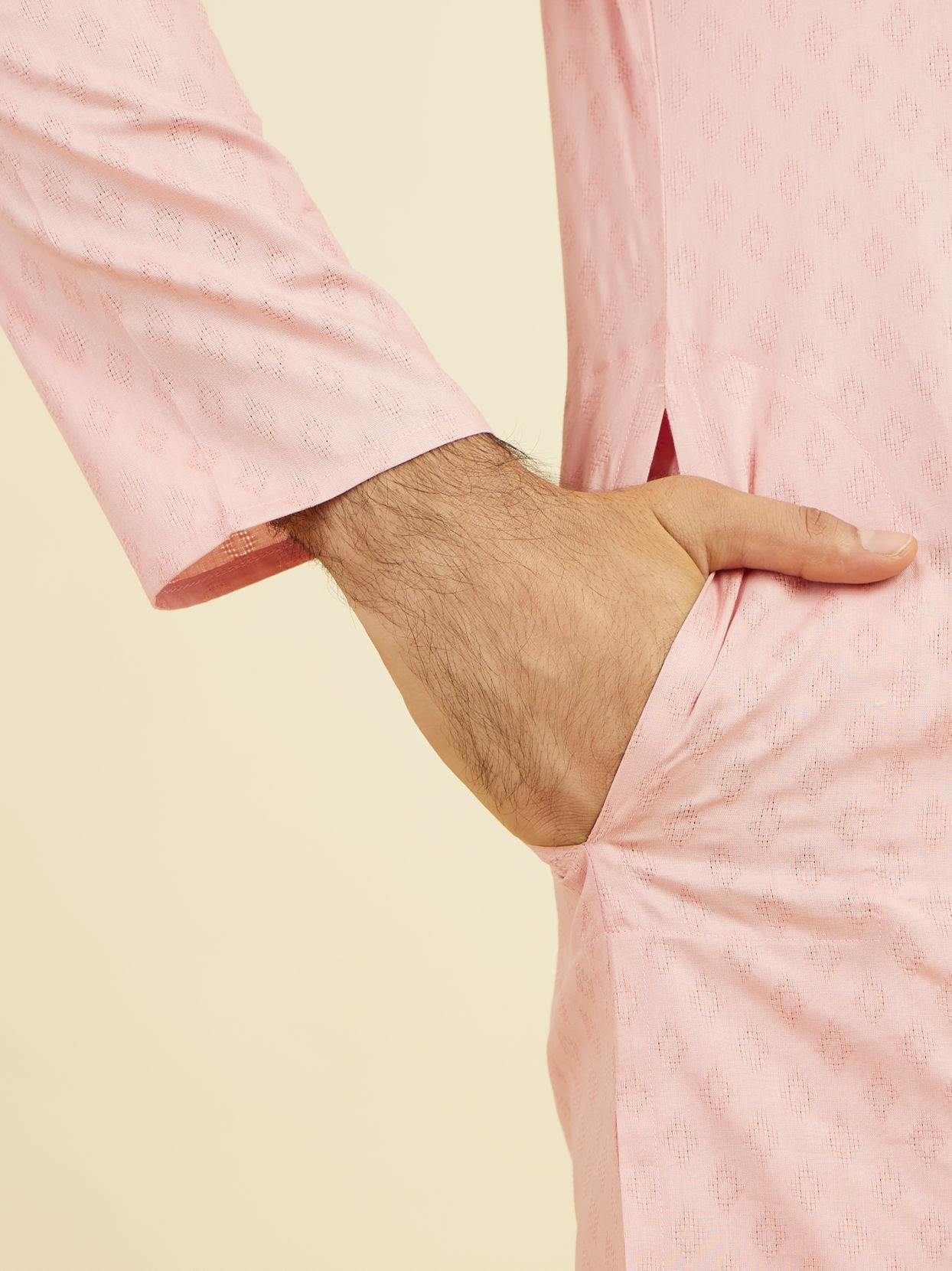 Manyavar Men Peach Cotton Kurta Pajama