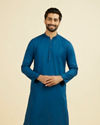 Manyavar Men Teal Blue Cotton Kurta Pajama Set