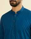 Manyavar Men Teal Blue Cotton Kurta Pajama Set