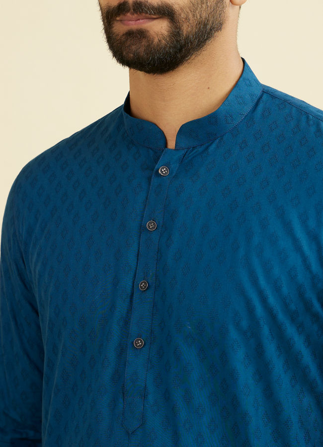 Manyavar Men Teal Blue Cotton Kurta Pajama Set