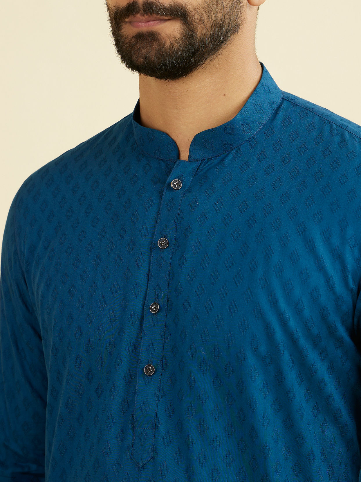Manyavar Men Teal Blue Cotton Kurta Pajama Set
