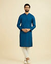 Manyavar Men Teal Blue Cotton Kurta Pajama Set