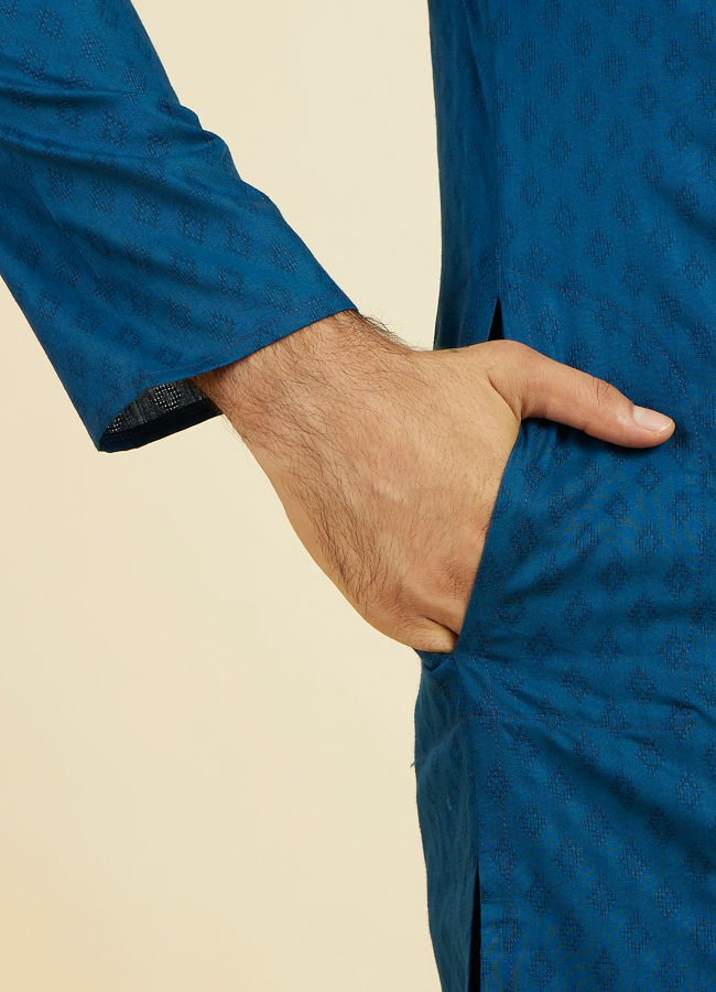 Manyavar Men Teal Blue Cotton Kurta Pajama Set