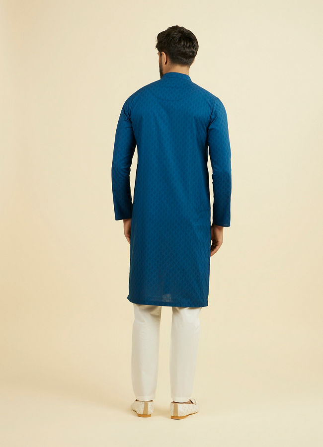 Manyavar Men Teal Blue Cotton Kurta Pajama Set