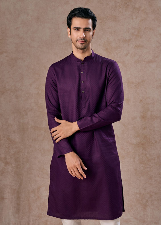 Manyavar Men Purple Splendor Cotton Kurta Pajama