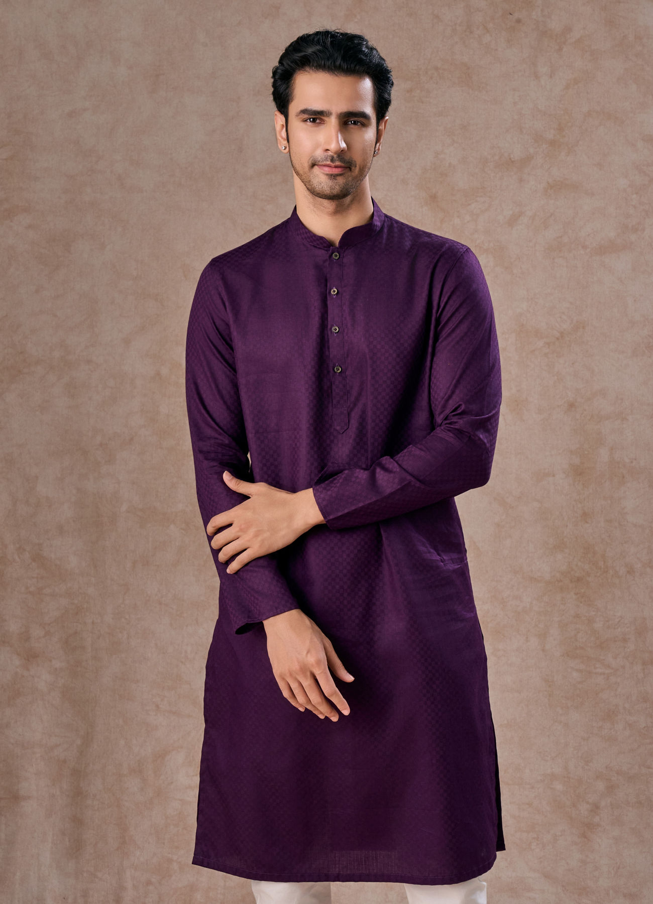Manyavar Men Purple Splendor Cotton Kurta Pajama