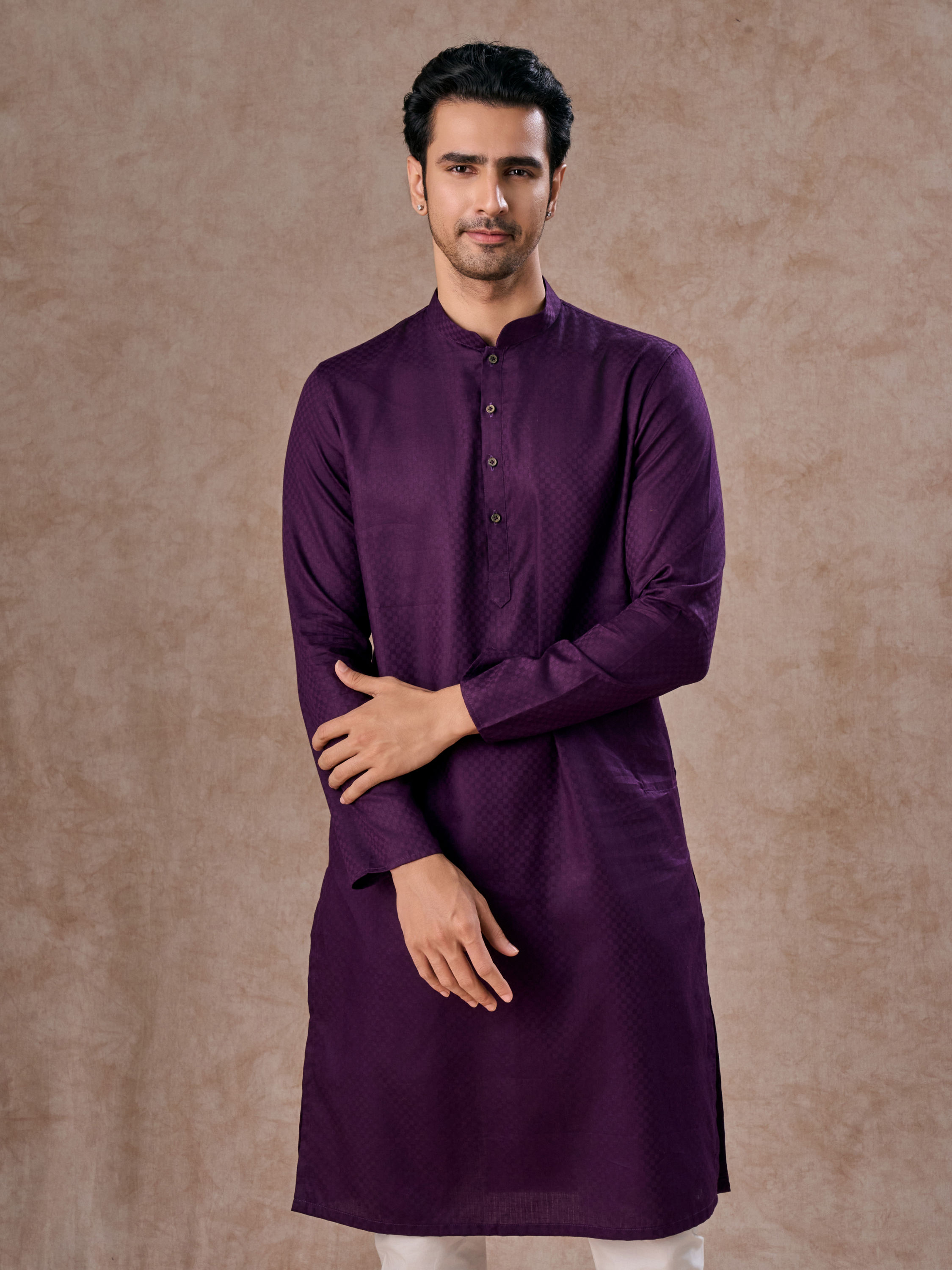 Manyavar Men Purple Splendor Cotton Kurta Pajama