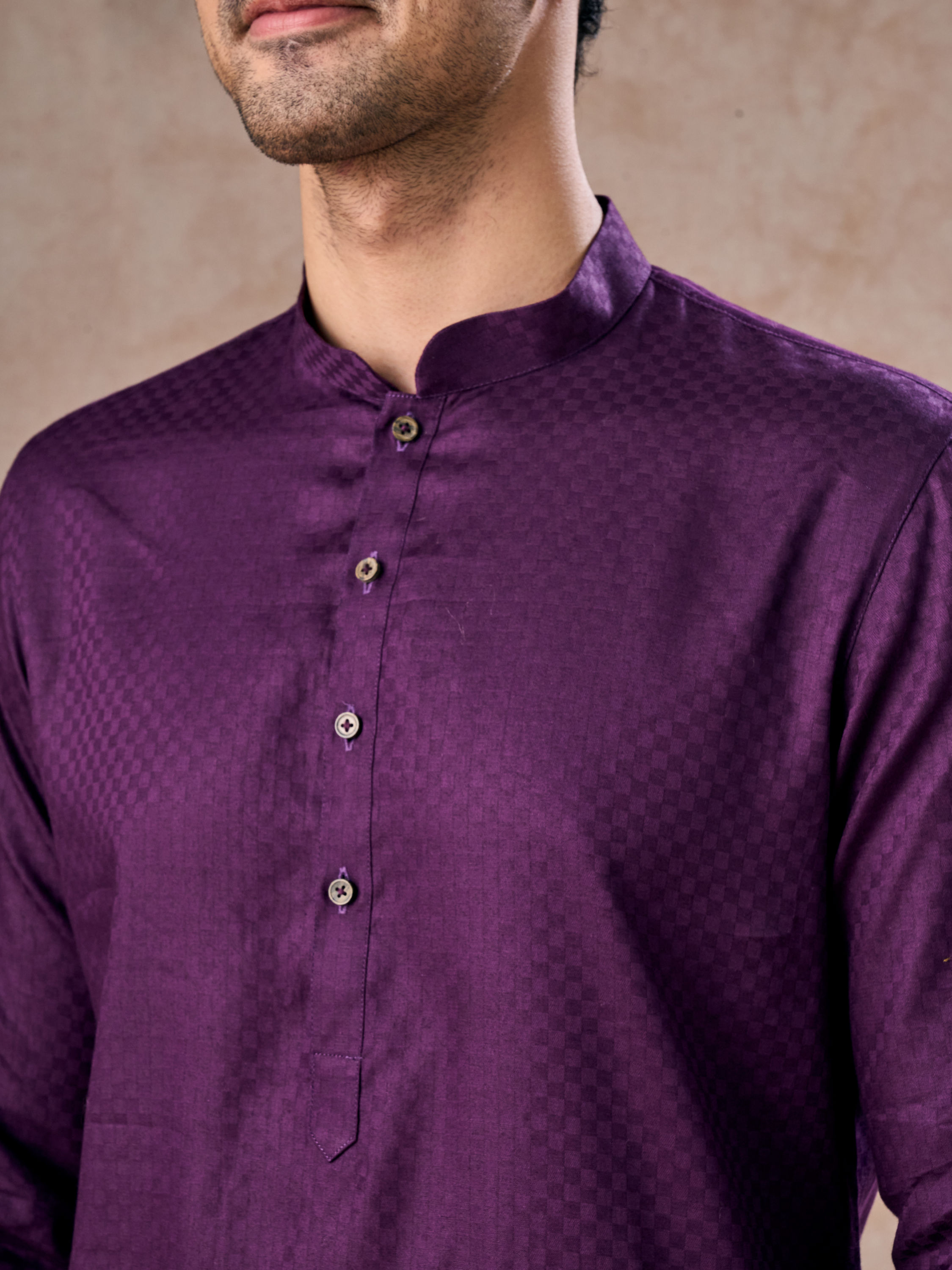 Manyavar Men Purple Splendor Cotton Kurta Pajama