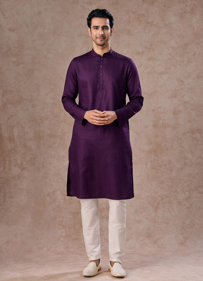 Manyavar Men Purple Splendor Cotton Kurta Pajama