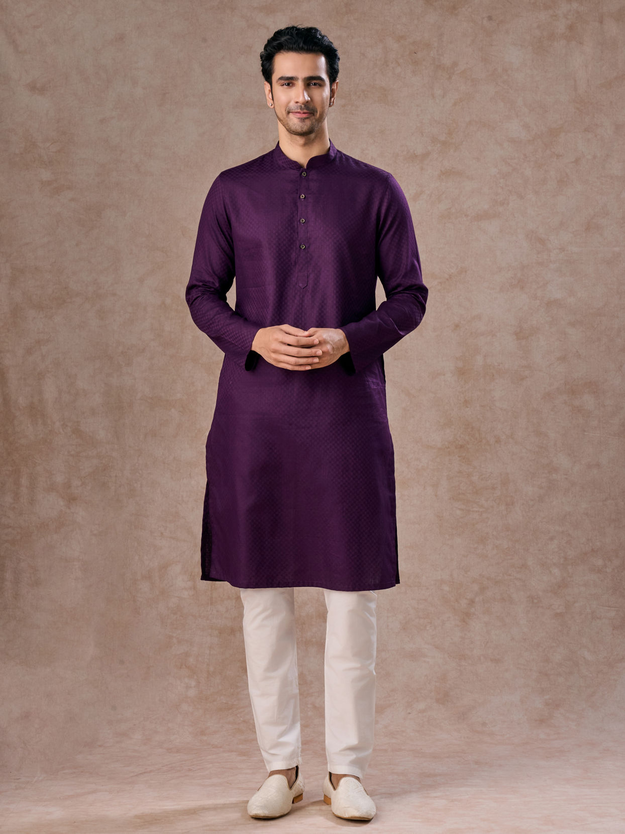 Manyavar Men Purple Splendor Cotton Kurta Pajama